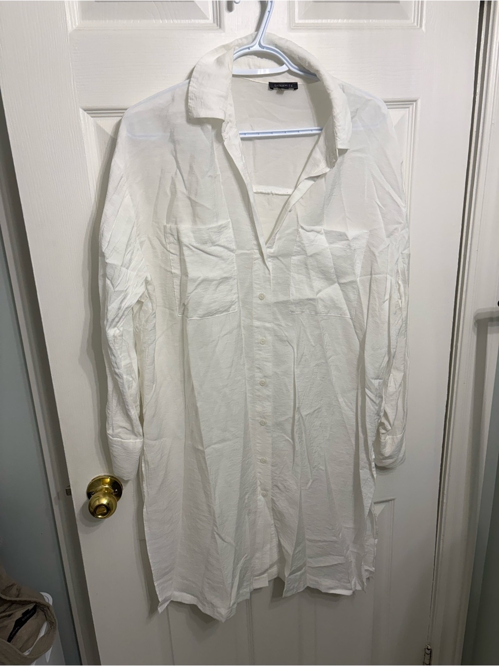 Dynamite White Long-Sleeve Casual Button-Down Shirt